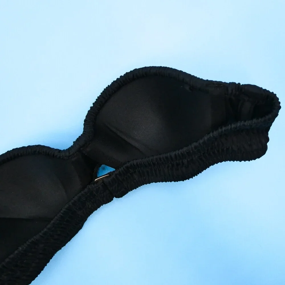 Victorias‎ Secret 32A Bandeau Strapless Ruched Padded Black Swimsuit VS Top New